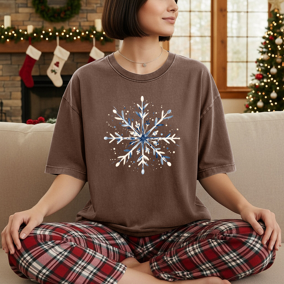Watercolor Snowflake T-Shirt | Blue and Ivory Winter Design | Comfort Colors Tee