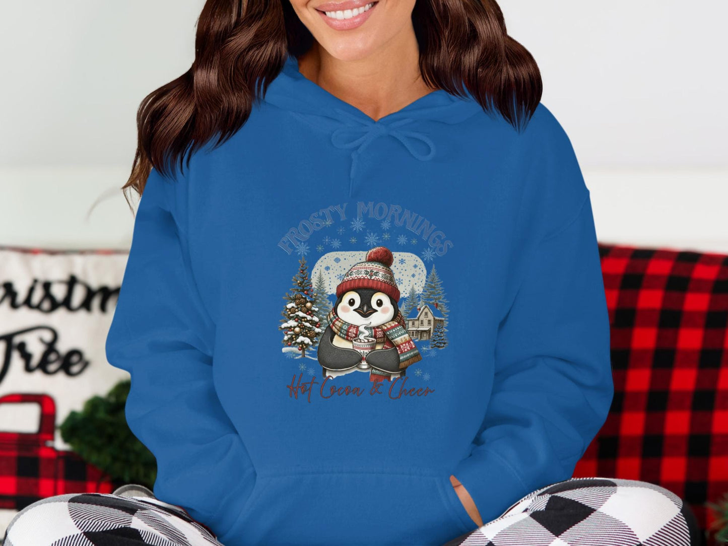 Frosty Mornings Hot Cocoa & Cheer Hoodie| Cozy Winter Hot Chocolate Christmas Penguin Sweatshirt