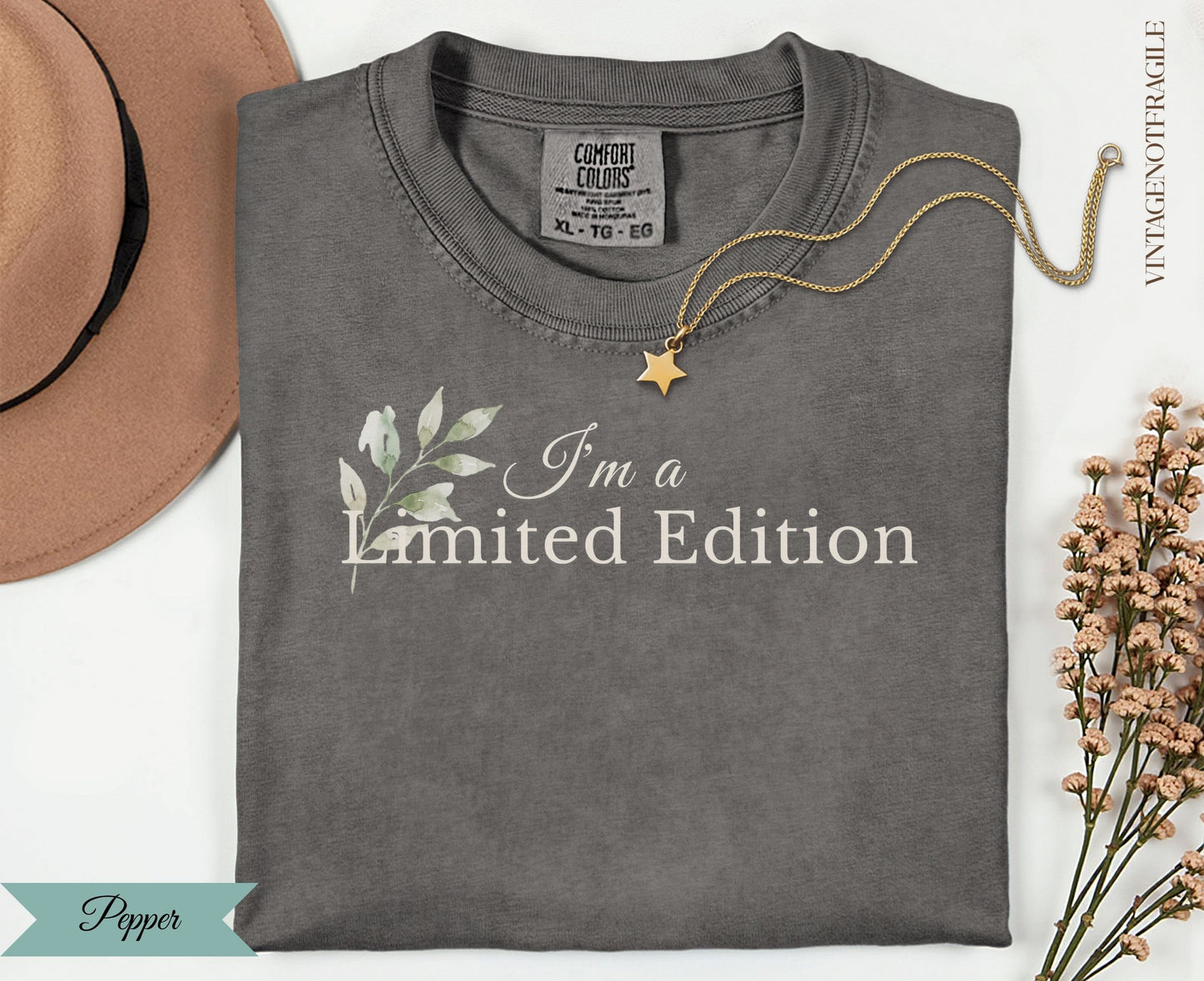 Comfort Colors limited edition t-shirt with floral design and text.