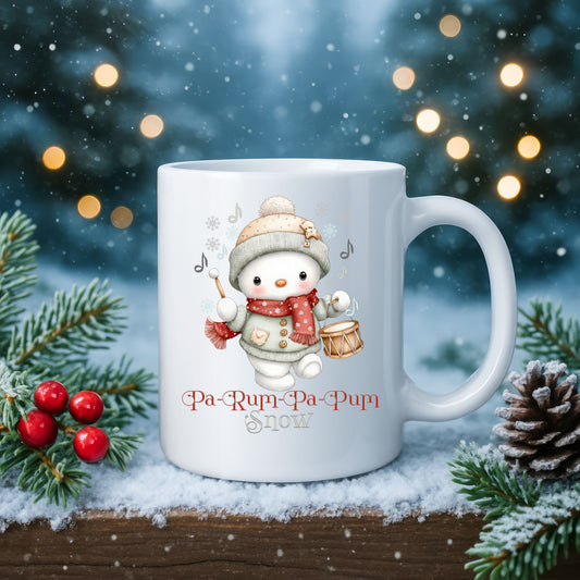 Cute Snowman Holiday Mug with Musical Theme