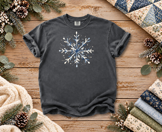 Watercolor Snowflake T-Shirt | Blue and Ivory Winter Design | Comfort Colors Tee