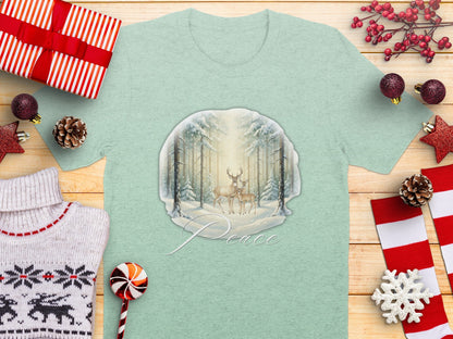 Peace Reindeer With Forest Scene Graphic Shirt