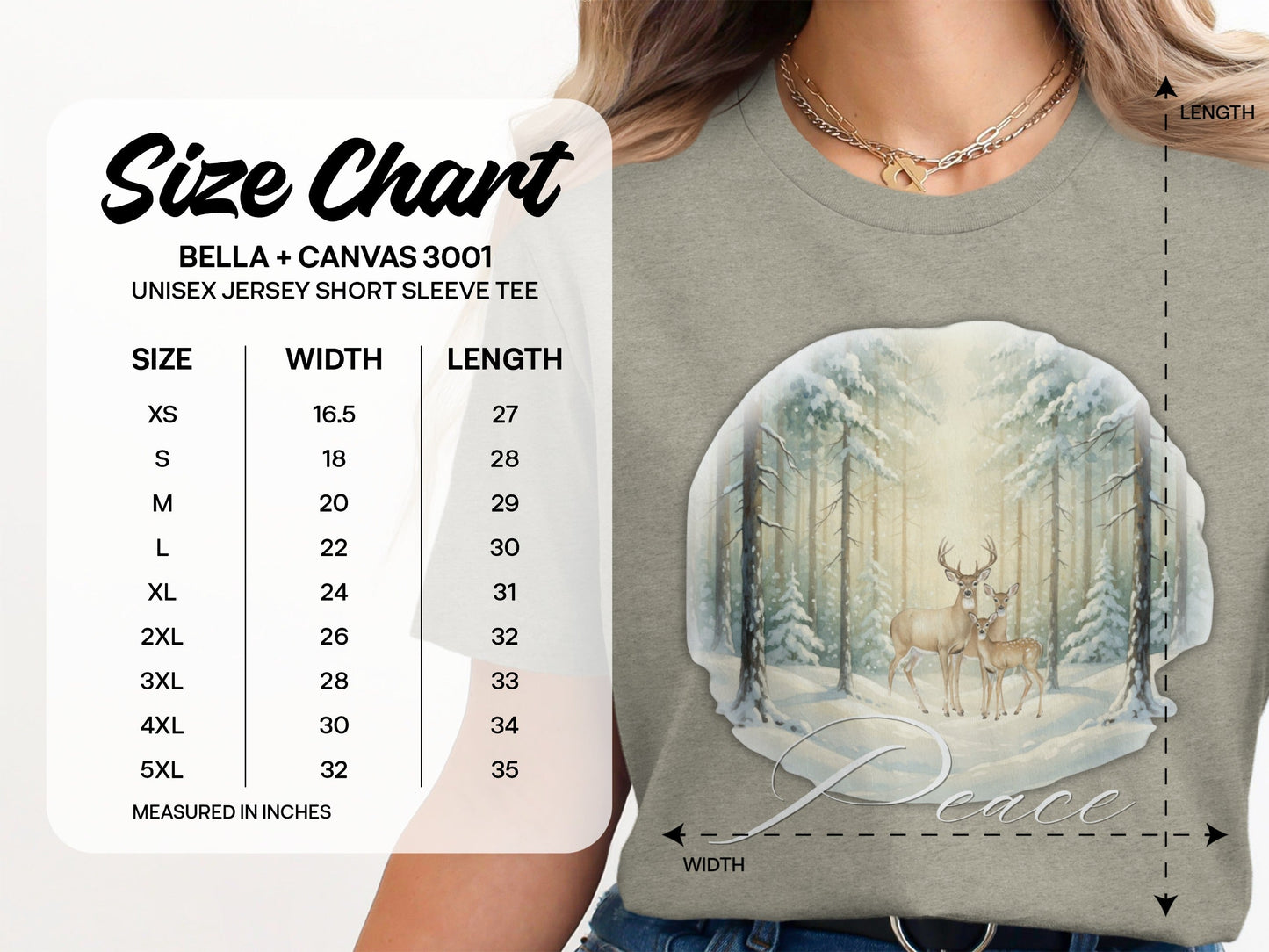 Peaceful Winter Forest Scene with Deer Design Shirt