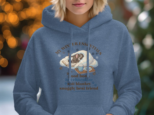 Winter Essentials Hoodie Hot Chocolate Book Blanket