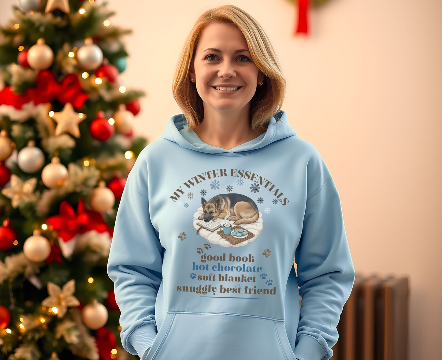 My Winter Essentials Hoodie featuring Cozy Dog Print