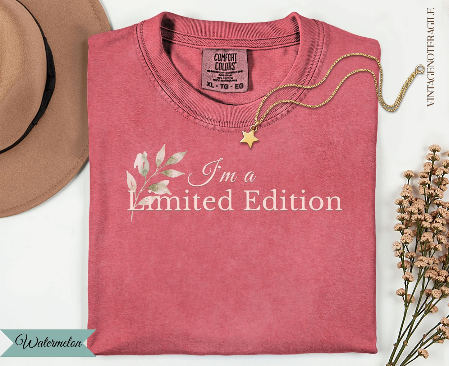 Watermelon t-shirt with "I'm a Limited Edition" floral graphic.