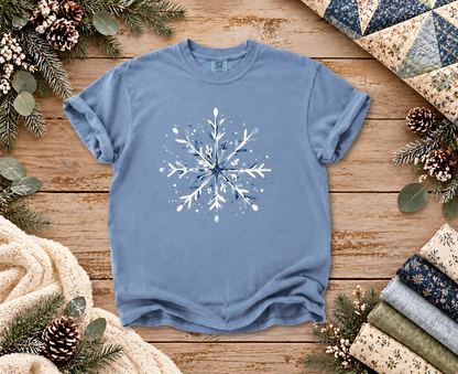 Watercolor Snowflake T-Shirt | Blue and Ivory Winter Design | Comfort Colors Tee