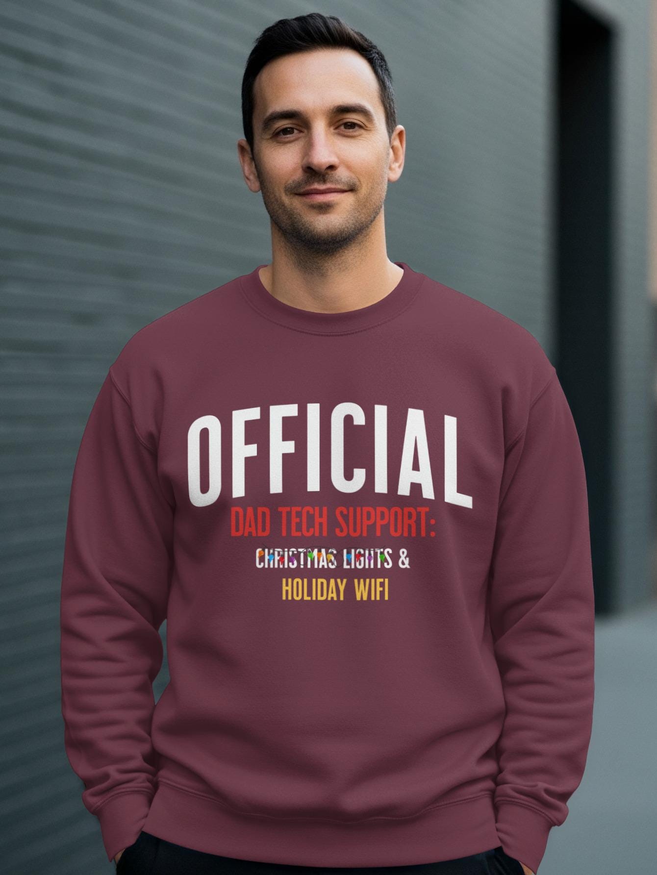 Official Dad Tech Support Shirt | Christmas Lights & Holiday Wi-fi Unisex Graphic Tee and Sweatshirt