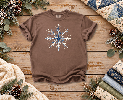 Watercolor Snowflake T-Shirt | Blue and Ivory Winter Design | Comfort Colors Tee