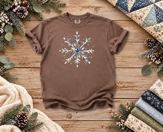 Watercolor Snowflake T-Shirt | Blue and Ivory Winter Design | Comfort Colors Tee