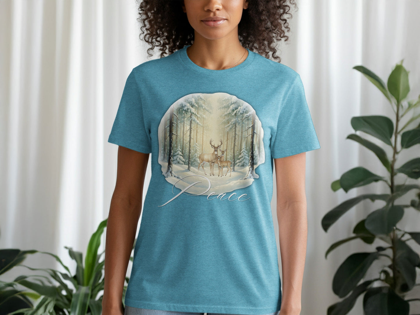 Peaceful Deer in Snowy Forest T-shirt