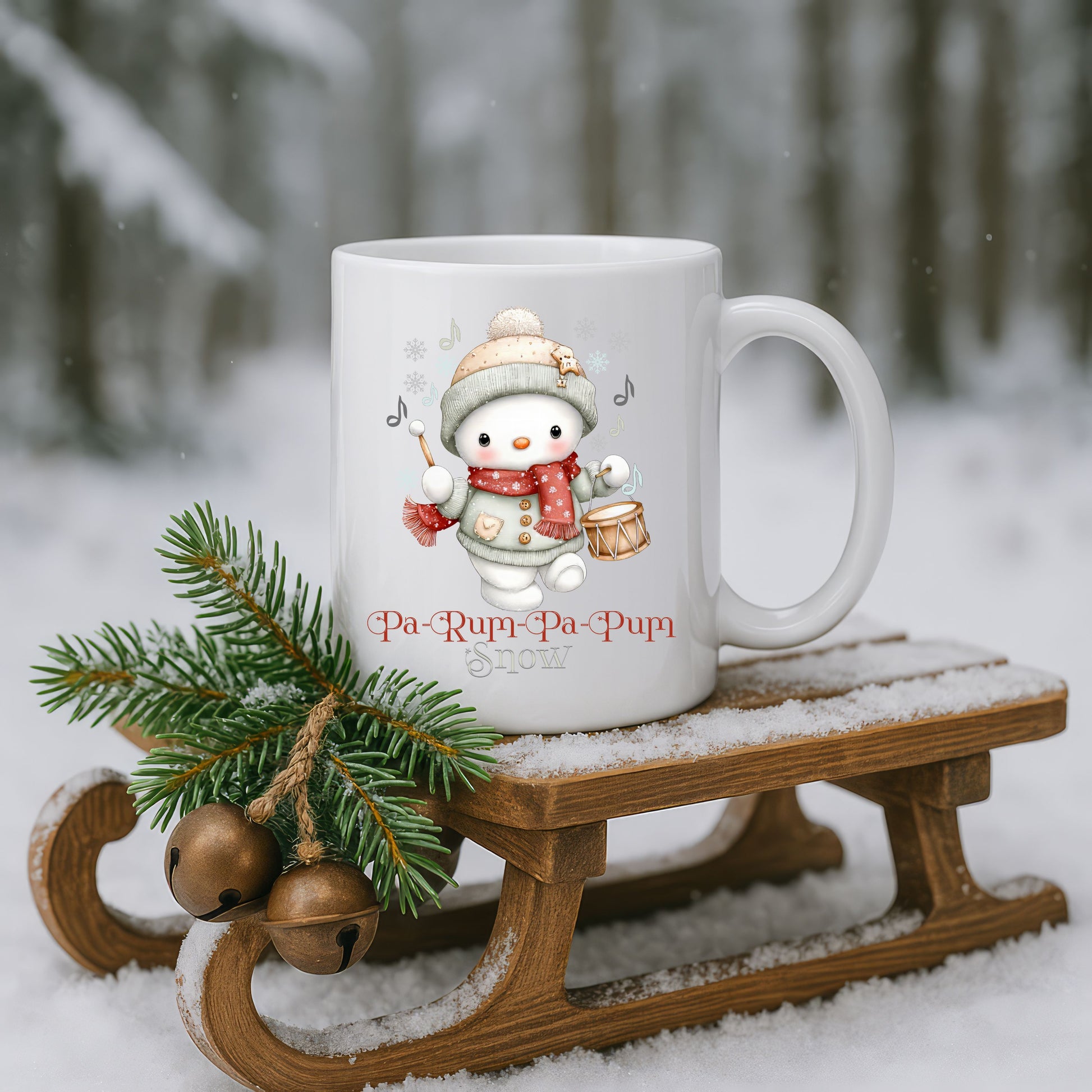 Adorable Snowman with Drum Winter Mug