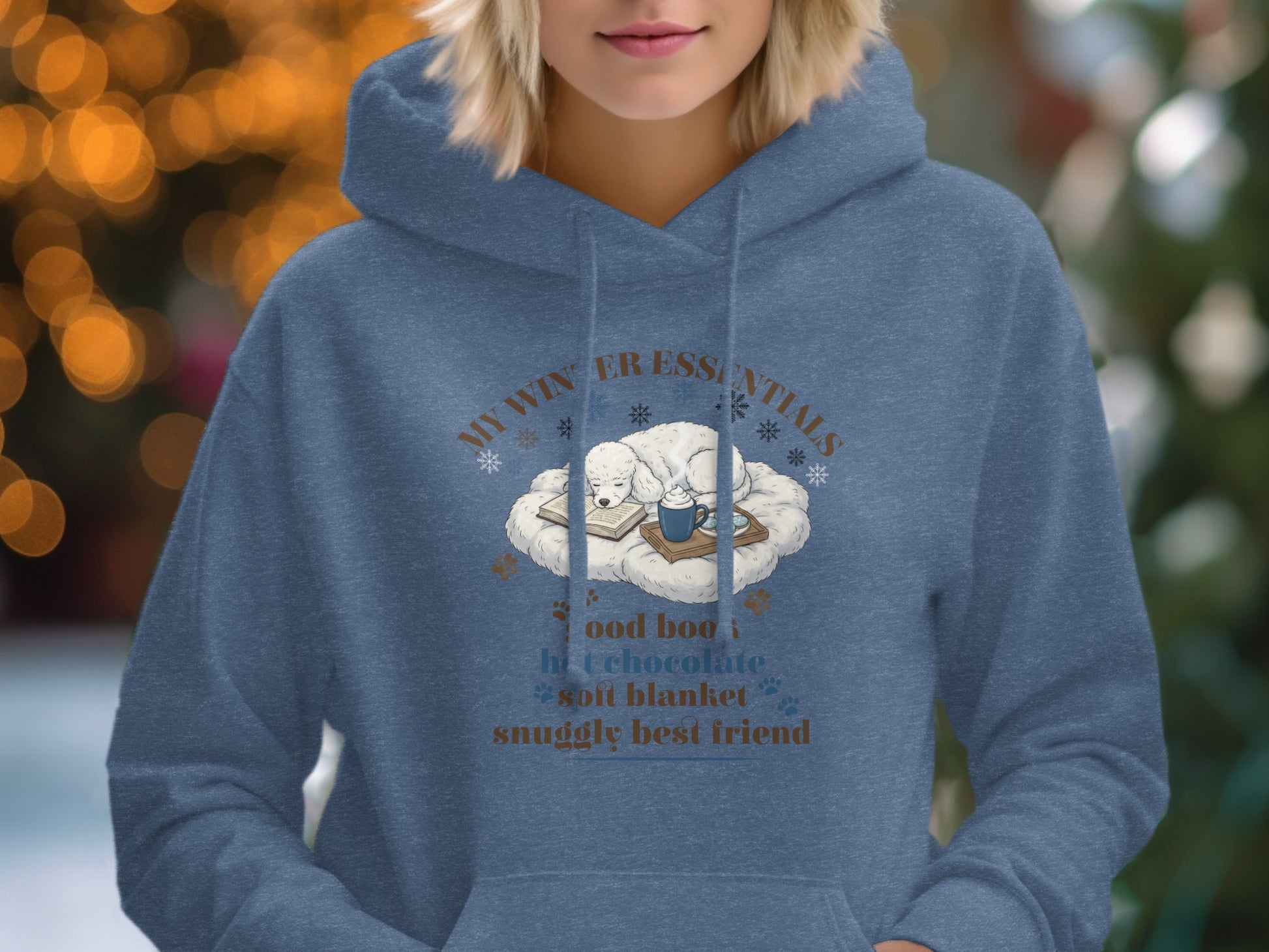 Winter Essentials Hoodie Good Book Hot Chocolate Blanket