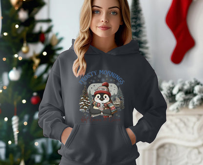 Frosty Mornings Hot Cocoa & Cheer Hoodie| Cozy Winter Hot Chocolate Christmas Penguin Sweatshirt