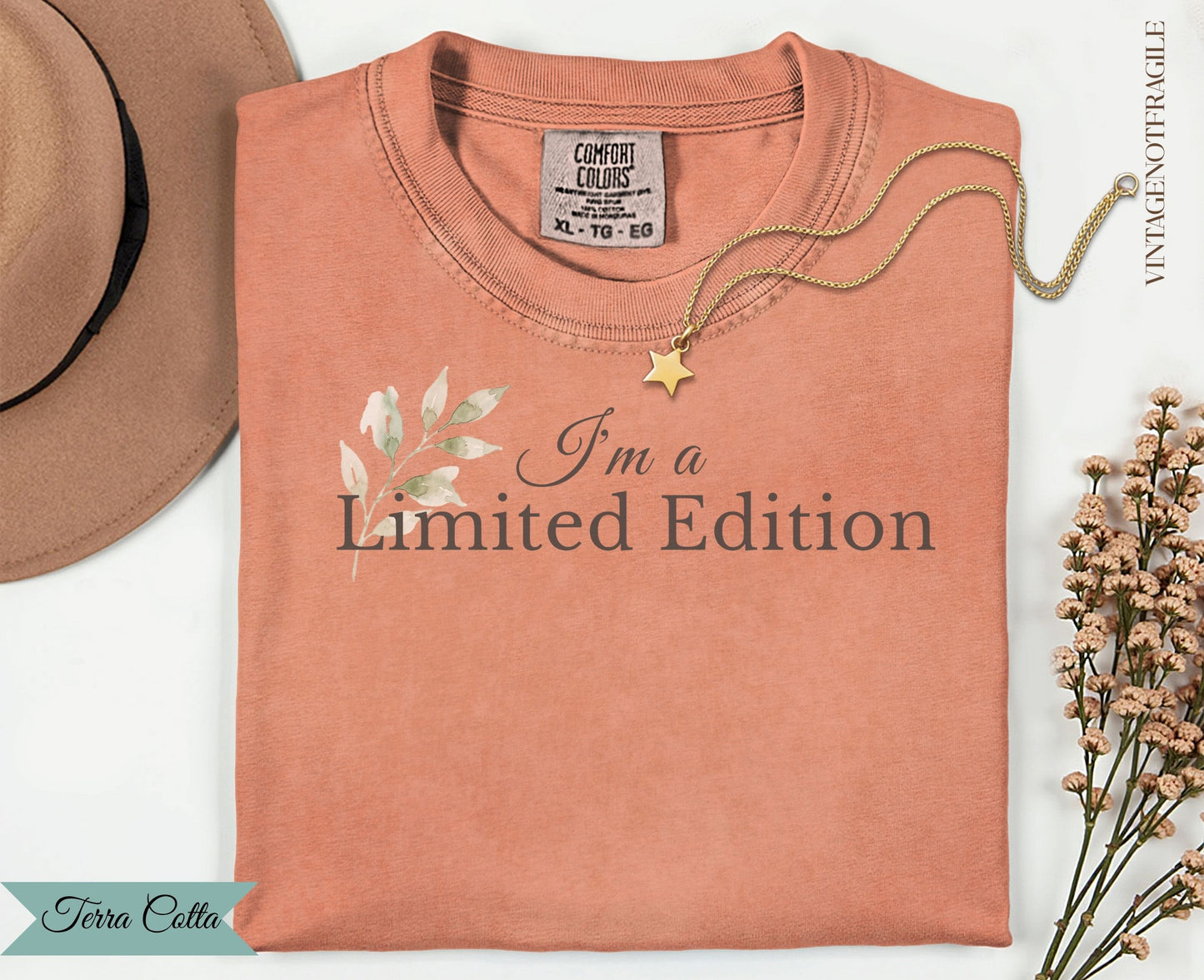 Comfort Colors t-shirt with "I'm a Limited Edition" text and floral design.